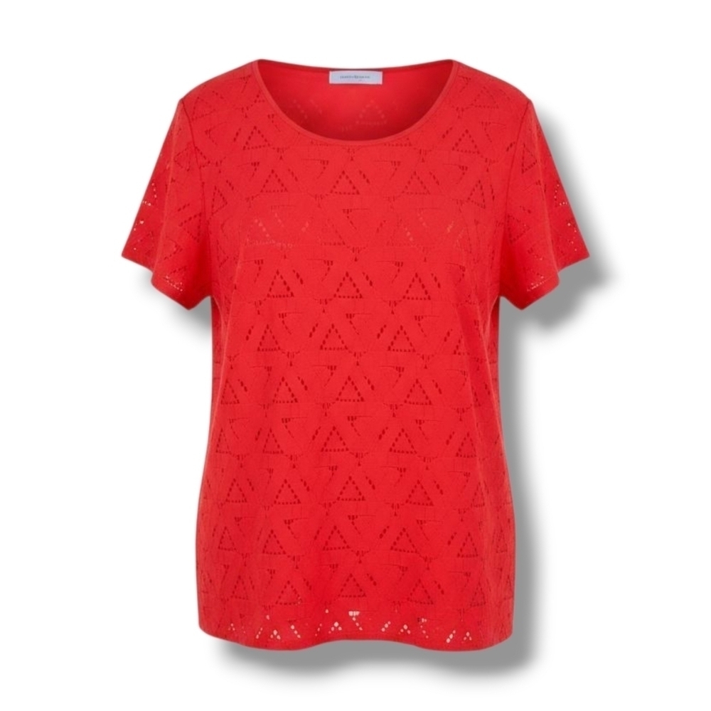 Marc New York Andrew Marc Women’s Red Eyelet Blouse Large Nylon Blend